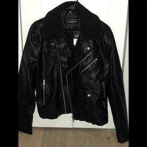 Topman Faux Leather Sherpa Lined Biker Jacket
